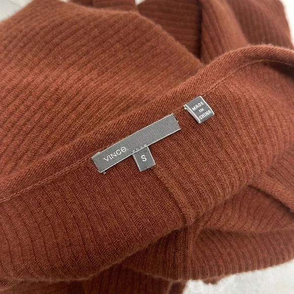 Vince Poncho Cape Cashmere Wool Blend Ribbed Sweater Knit Henna Brown Size Small - Picture 8 of 10
